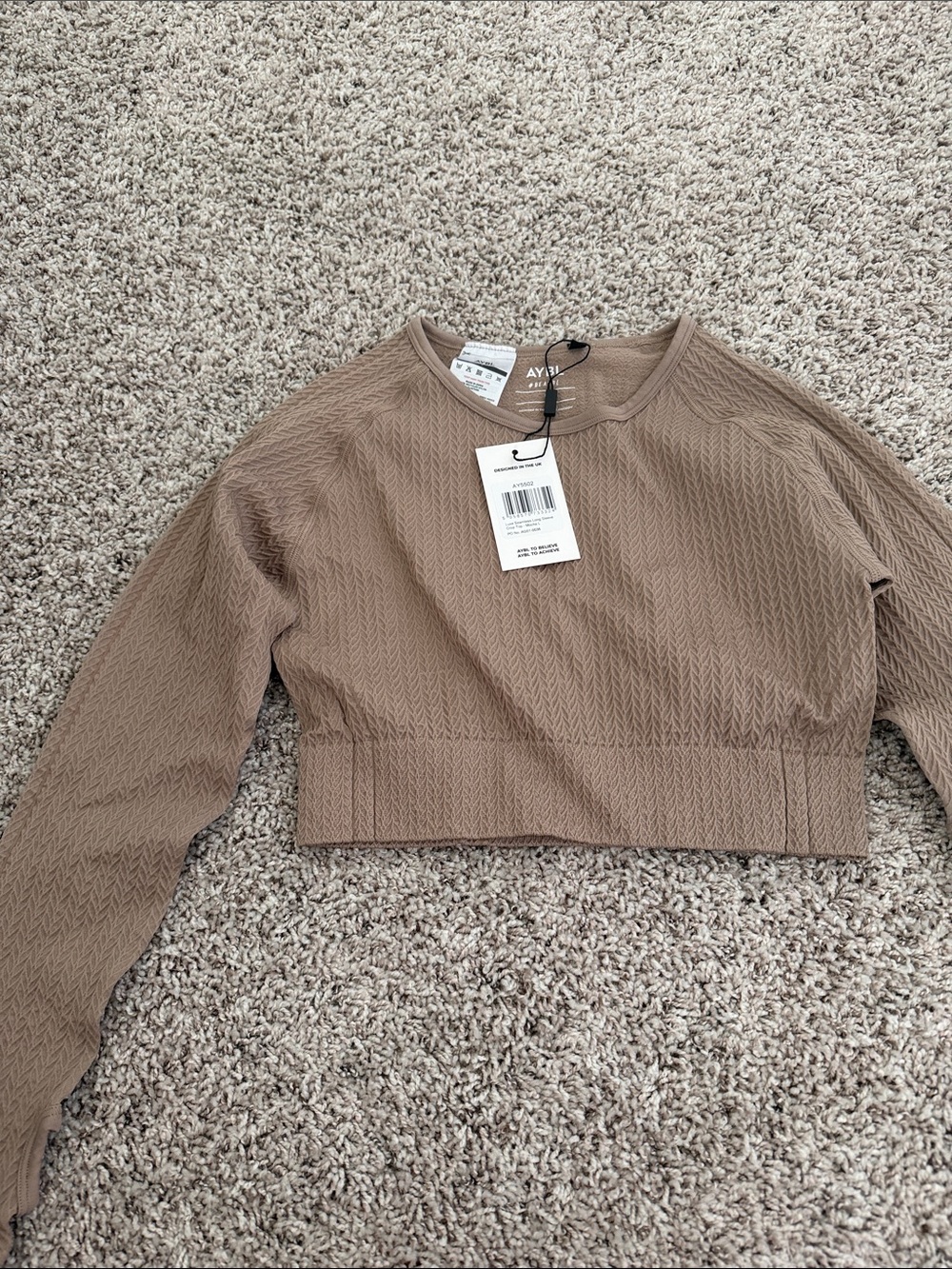 AYBL Taupe Cropped Long-Sleeve Ribbed Top